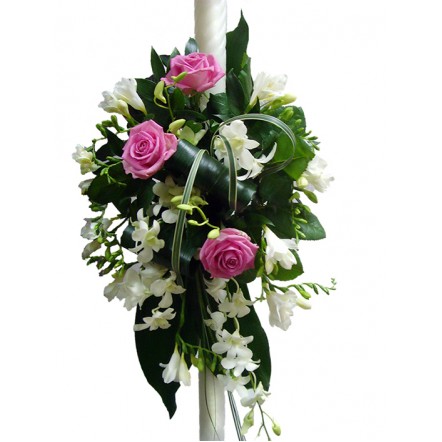 Lumanari cununie trandafiri roz, dendrobium, frezii