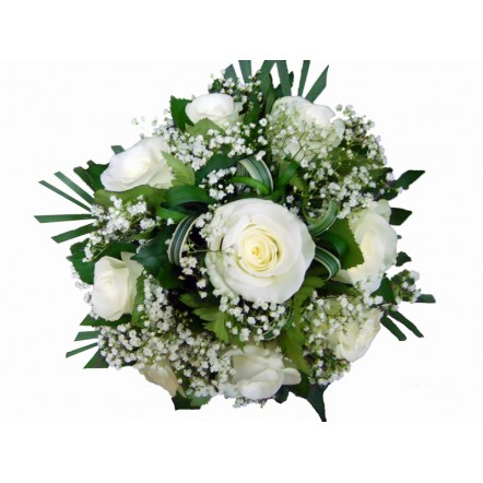 Buchet mireasa trandafiri albi 