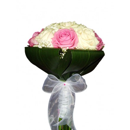Buchet mireasa trandafiri albi si roz