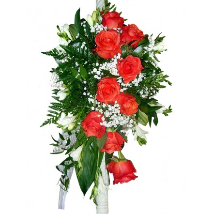 Lumanare cununie trandafir rosu, frezii si dendrobium